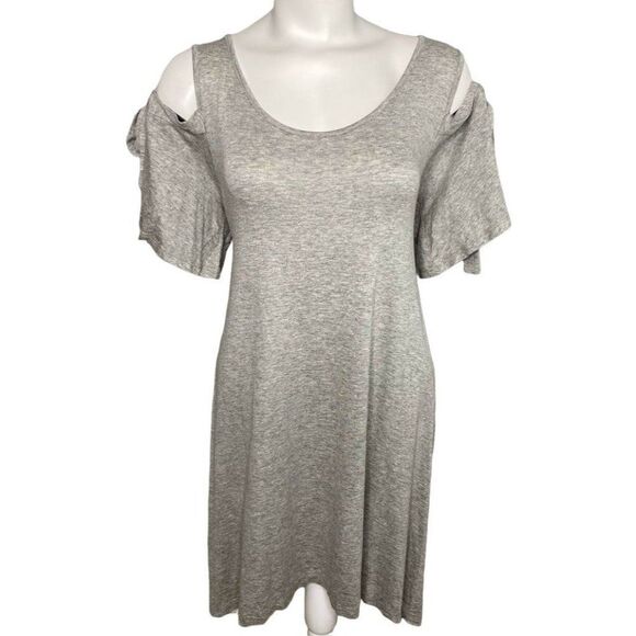 CoverStitched Heather Gray Cold Shoulder Soft A Line Dress sz Large NEW - Picture 1 of 10